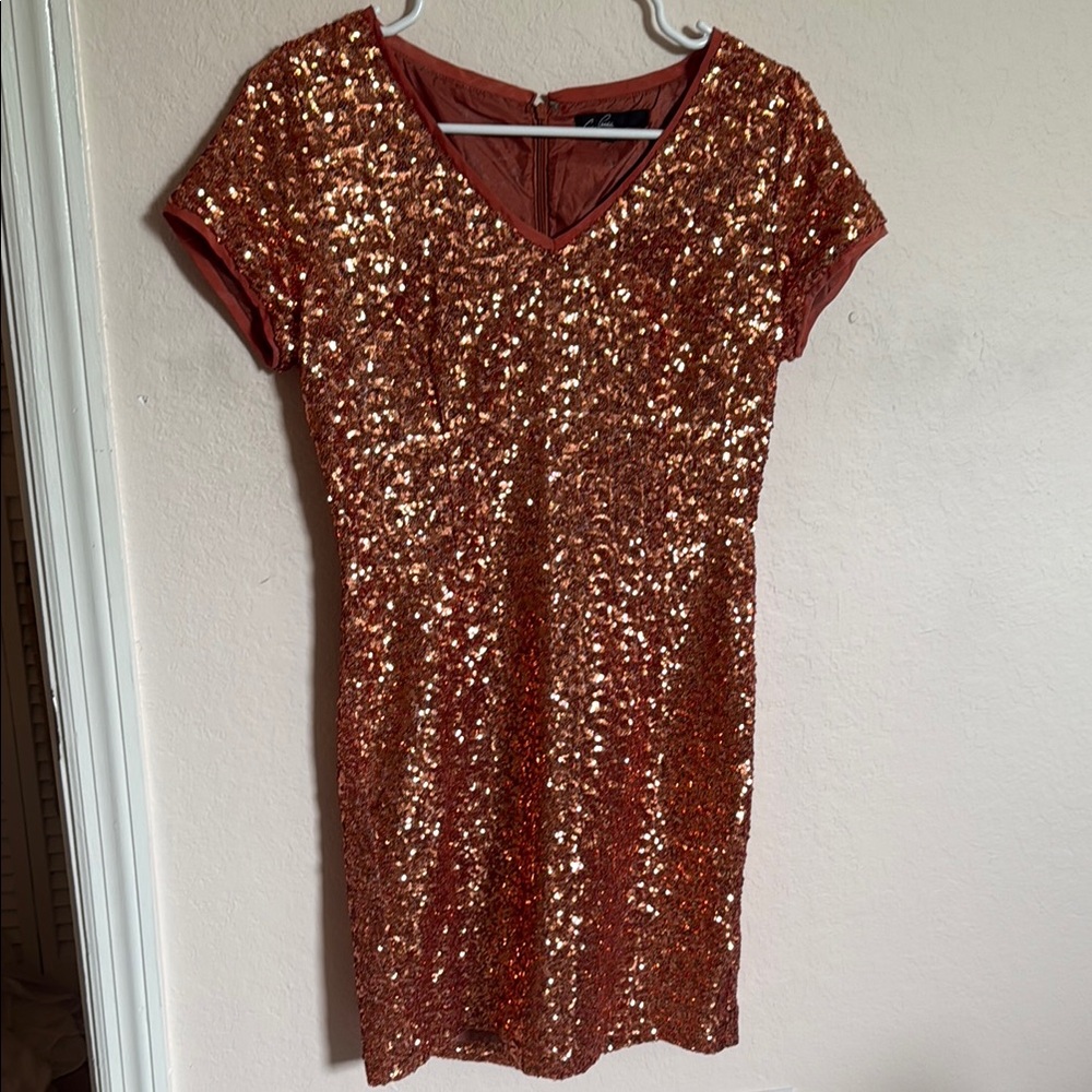 C. Luce sequin dress NWOT copper orange